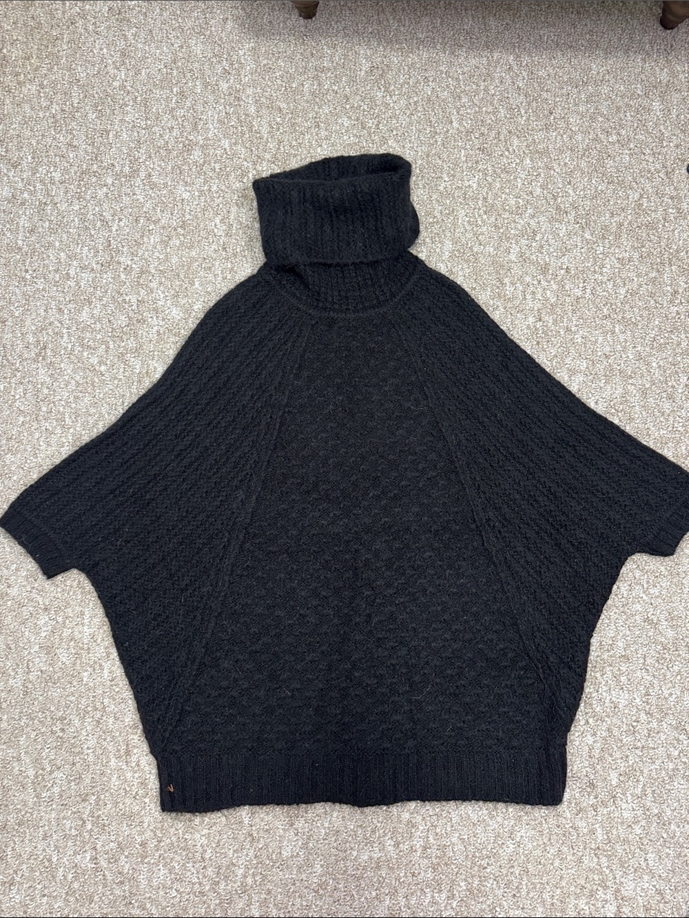Zara Black Cable-Knit Turtleneck Poncho Sweater
